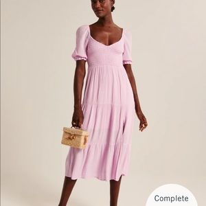 Short-Sleeve Smocked Midi Dress. Pink. Size M. NWT. Abercrombie